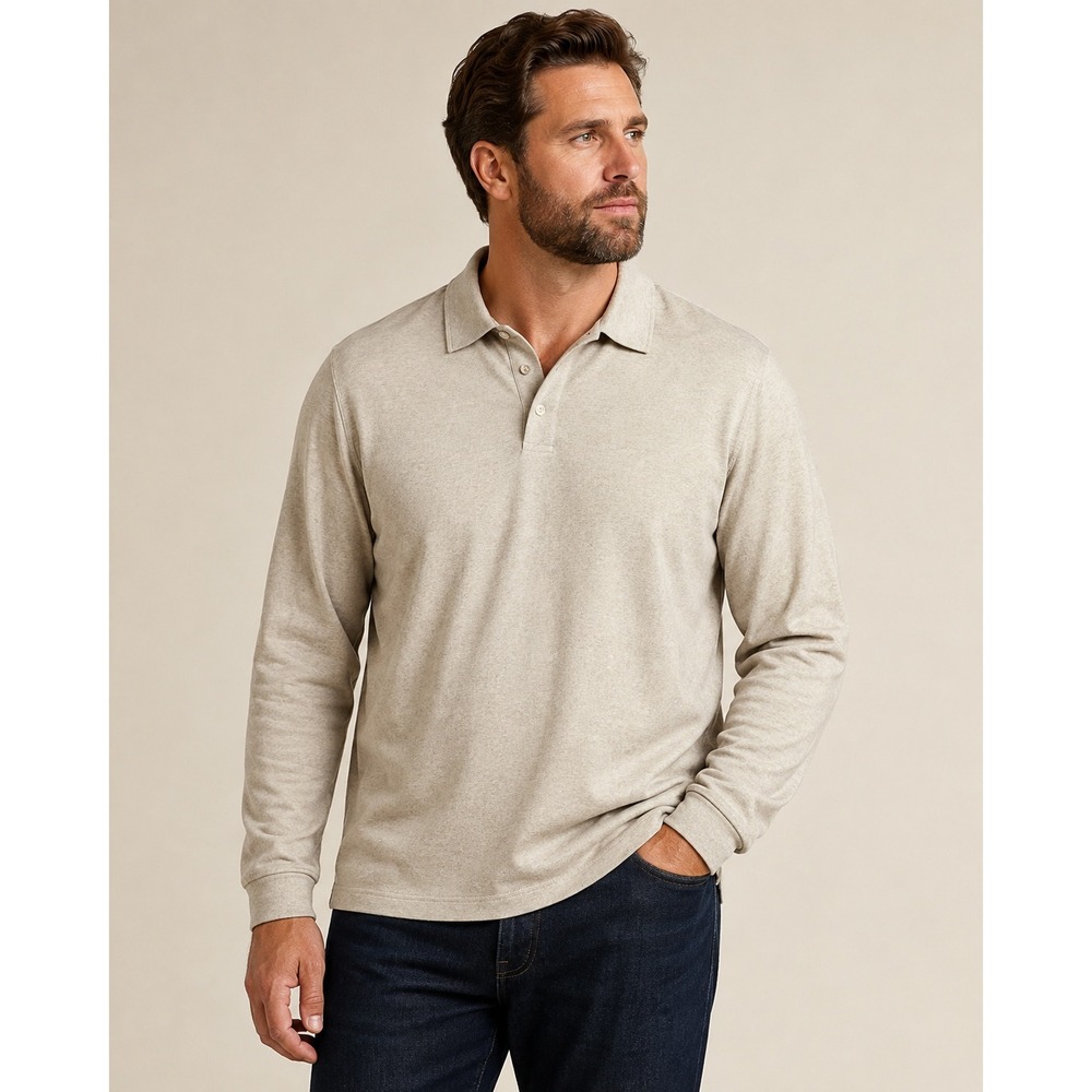 Beige Long Sleeve Polo Mens XL Cotton Preppy‎ Golf Daniel Cremieux